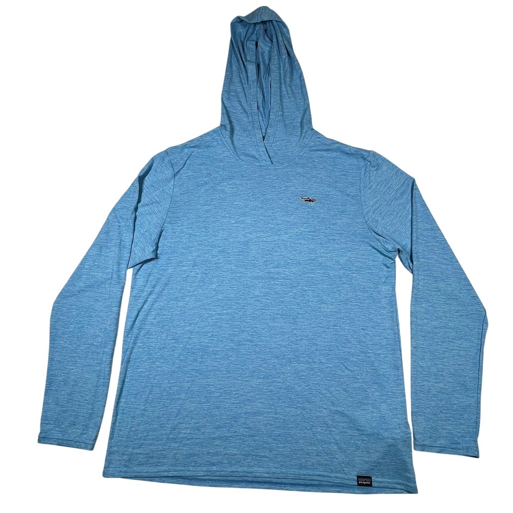 Patagonia Capilene Cool Daily Hoodie Mens Large Blue Tarpon Fish Graphic 45335